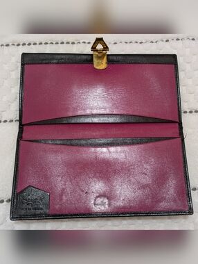 Vintage Slim Leather Cardholder Wallet - Plum & Black